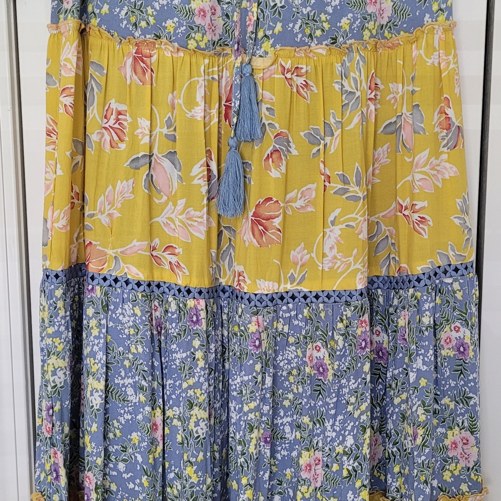 Solitaire Yellow and Blue Floral Maxi Skirt